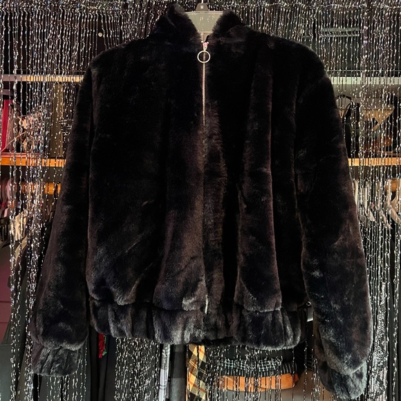 Wild Fable (Target) Black Faux Fur Hooded Zip Up - Picture 1 of 5